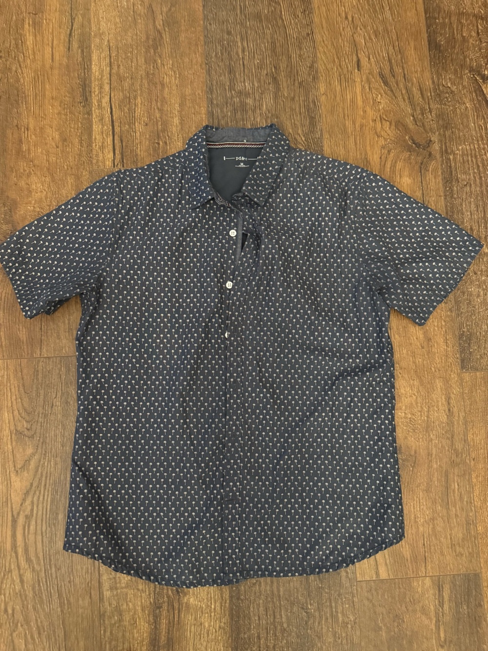 PD&C Navy Short-Sleeve Button-Down Shirt with Small White Print